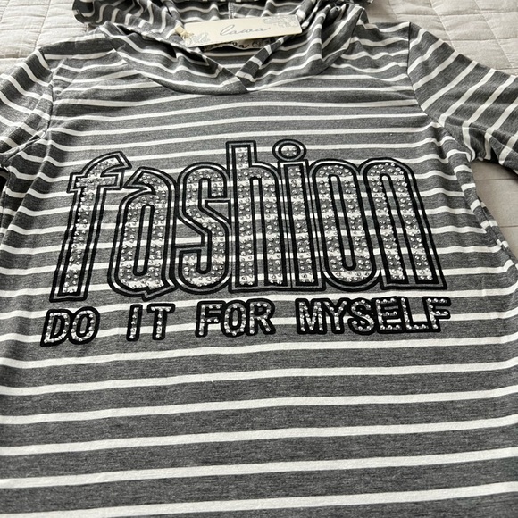 NWT Lawa Women’s Striped Long Sleeve Hooded Super Mini Dress with Pockets - Picture 12 of 13